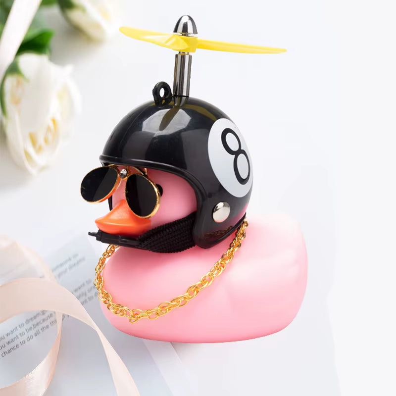 Car Ornaments Cute Little Yellow Duck with Helmet Propeller for Bike Motorcycle without Lights Red Duck Car Interior Accessories