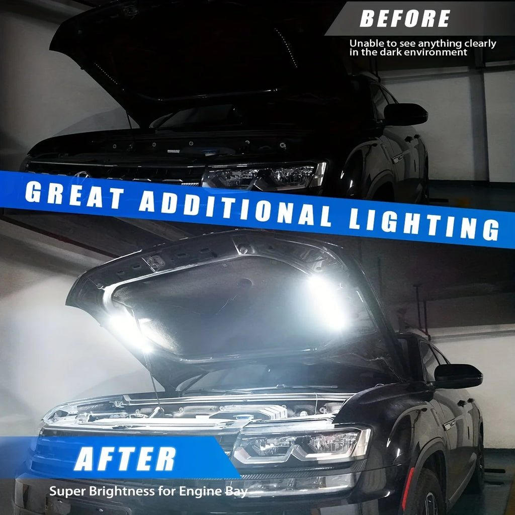 1Set LED Car under Hood Work Inspection Light Kit Waterproof White LED Strip Lights Bars Car Hood Lights Fits Any Vehicle 12V