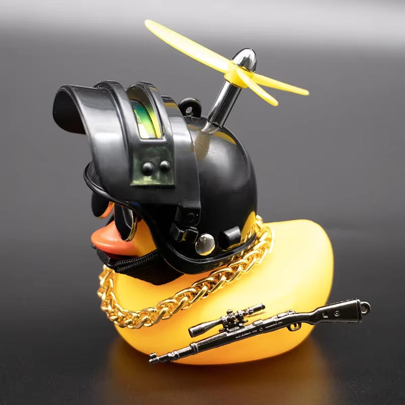 Cute Rubber Duck Toy Car Ornaments Yellow Duck Car Dashboard Decorations Bike Gadgets with Propeller Helmet Car Accessories