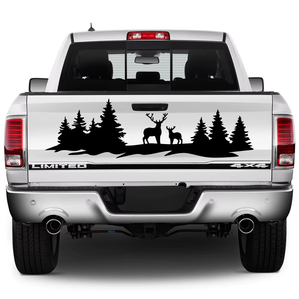 Car Hunting Deer Trees Sticker Pickup Truck Window Back Door Tailgate Vinyl 4X4 off Road Decor Decal Auto Tuning Accessories