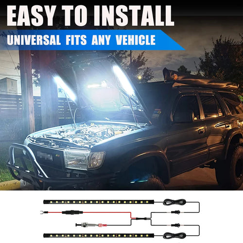 1Set LED Car under Hood Work Inspection Light Kit Waterproof White LED Strip Lights Bars Car Hood Lights Fits Any Vehicle 12V