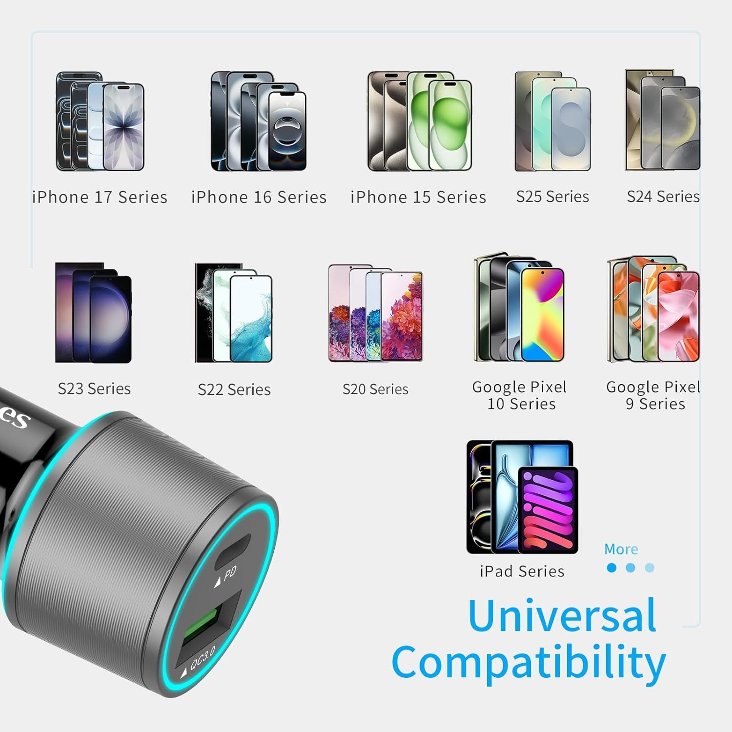 67.5W Pink Car Charger USB C Super Fast Charging, 45W USBC&QC3.0 Port Block for Iphone 17 Pro Max/Air/16/15/Ipad, Samsung S25 Android Cell Phone, Dual 12V Cigarette Lighter Adapter+3.3 Ft Type C Cable