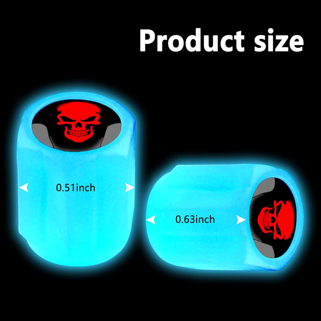 16PCS Fluorescent Tire Valve Stem Caps,Luminous Auto Wheel Air Valve Cap,Universal Decoration Accessories for Car/Suv/Bicycle/Trucks/Motorcycles,Cool Car Gifts (Skull/Blue-16Pcs)