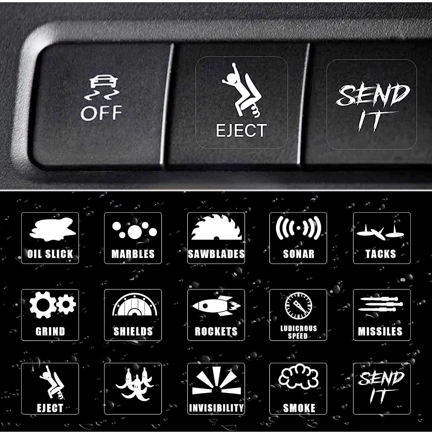 15Pcs/Set Creative Car Switch Button Stickers Dashboard Console Label Decals Self-Adhesive Decorations for Car Truck