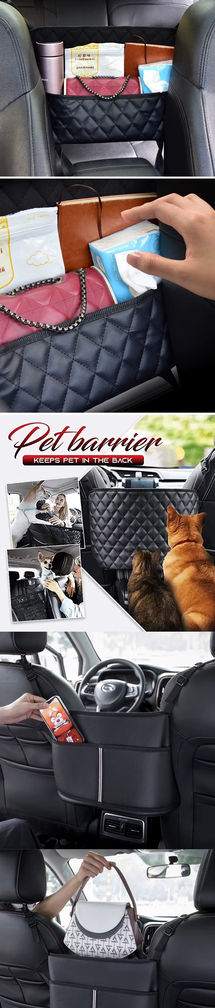 Car Seat Middle Hanger Storage Bag Leather Large Capacity Handbag Holder between Seats Tissue Water Cup ockets Stowing Tidying