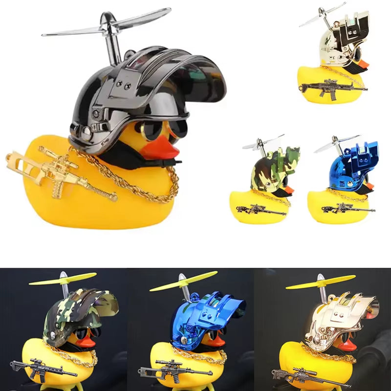 Cute Rubber Duck Toy Car Ornaments Yellow Duck Car Dashboard Decorations Bike Gadgets with Propeller Helmet Car Accessories