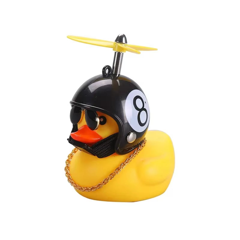 Cute Rubber Duck Toy Car Ornaments Yellow Duck Car Dashboard Decorations Bike Gadgets with Propeller Helmet Car Accessories