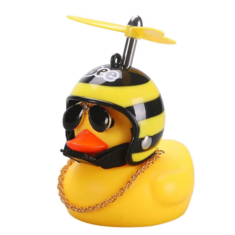 Car Ornaments Cute Little Yellow Duck with Helmet Propeller for Bike Motorcycle without Lights Red Duck Car Interior Accessories