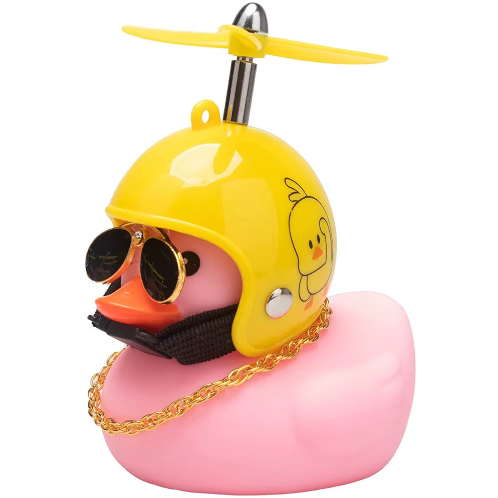 Car Ornaments Cute Little Yellow Duck with Helmet Propeller for Bike Motorcycle without Lights Red Duck Car Interior Accessories