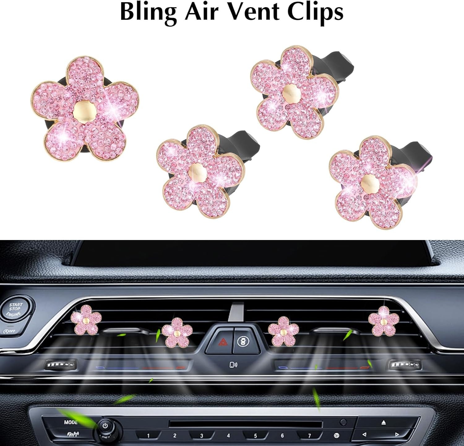 ARTILAURA 11 PCS Bling Car Accessories Set for Women Steering Wheel Covers Butterfly Hanging Seat Belt Cover Air Vent Clips Coasters Cute Glitter Diamond AUTO Accessories Kit (Black)