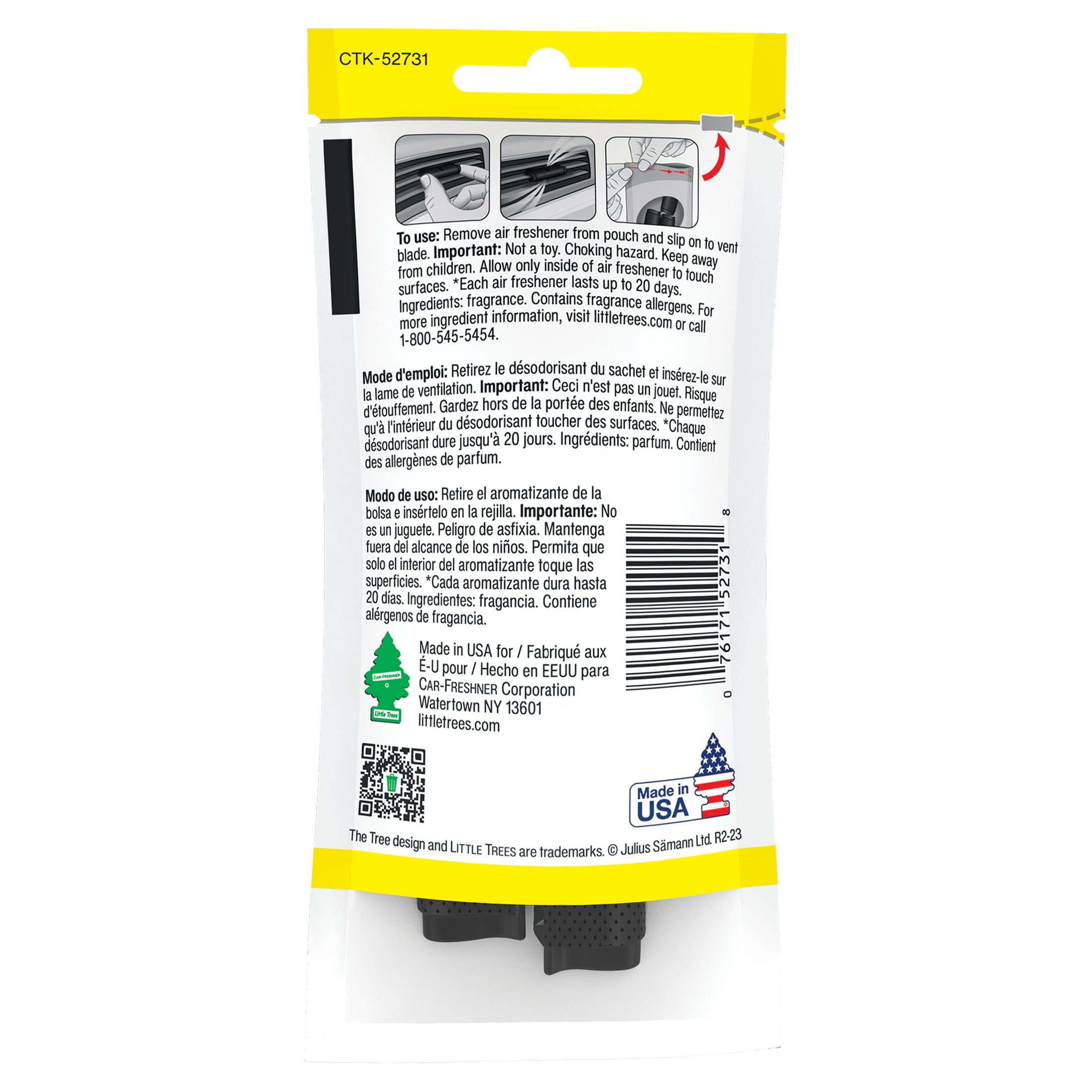 Little Trees Air Freshener Vent Wrap Black Ice Fragrance 4-Pack