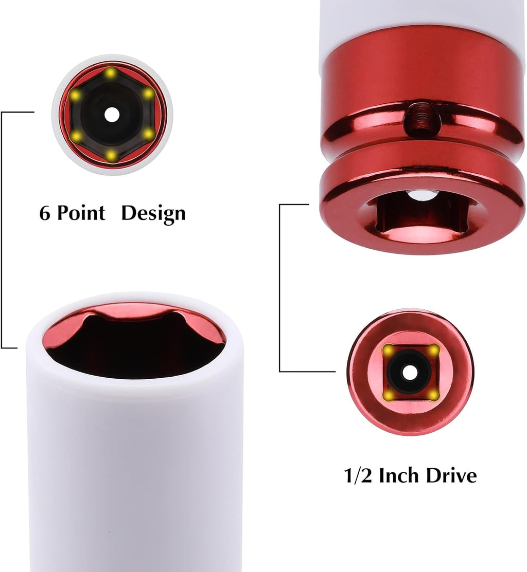 7PCS 1/2" Drive Thin Wall Deep Wheel Protector Impact Socket Set, CR-MO, Lug Nut Impact Socket Set-17Mm, 19Mm, 21Mm, 22Mm, 23Mm, 24Mm, 27Mm