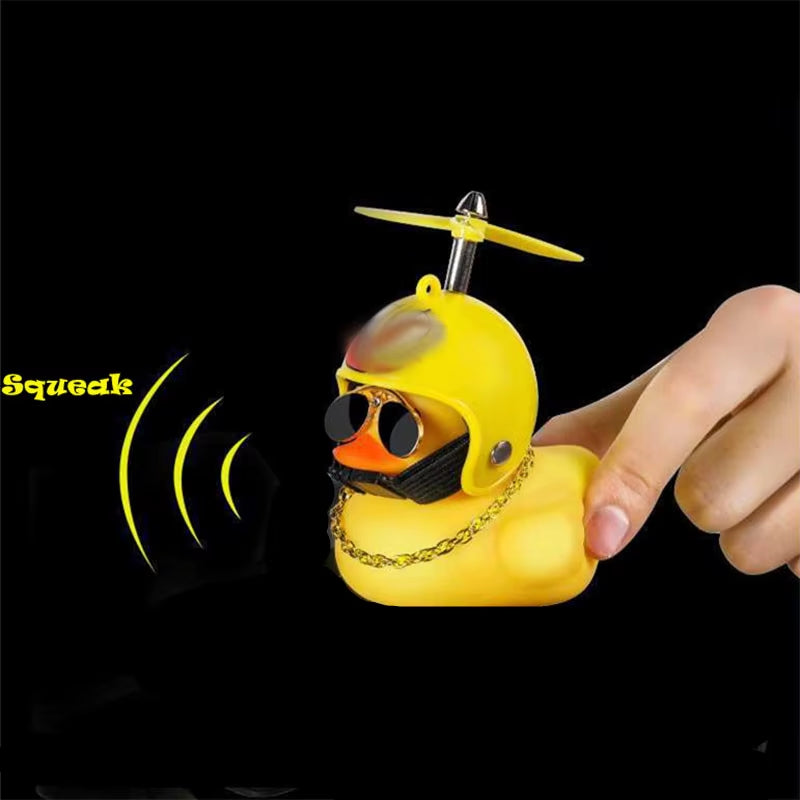 Car Ornaments Cute Little Yellow Duck with Helmet Propeller for Bike Motorcycle without Lights Red Duck Car Interior Accessories