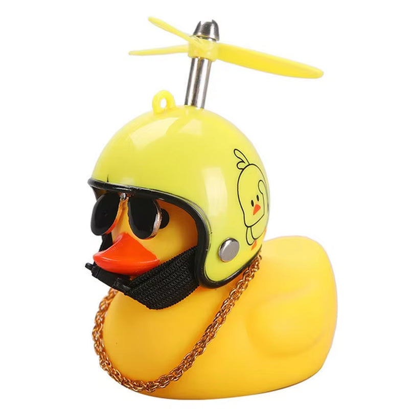 Car Ornaments Cute Little Yellow Duck with Helmet Propeller for Bike Motorcycle without Lights Red Duck Car Interior Accessories