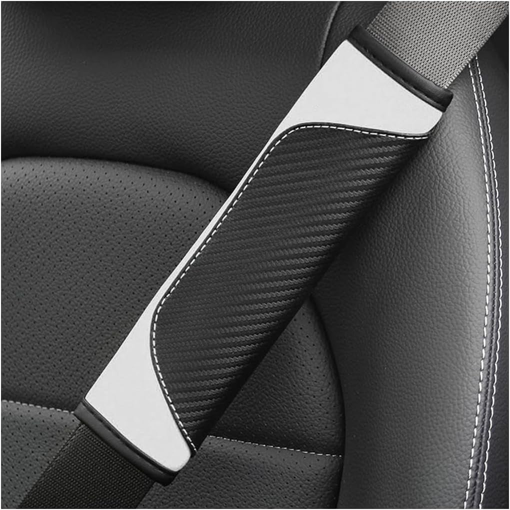 2PCS Car Seat Belt Cover, Carbon Fiber Seatbelt Shoulder Strap Covers, Breathable Leather Soft Harness Pad Protect Your Neck and Shoulder Compatible with Cars