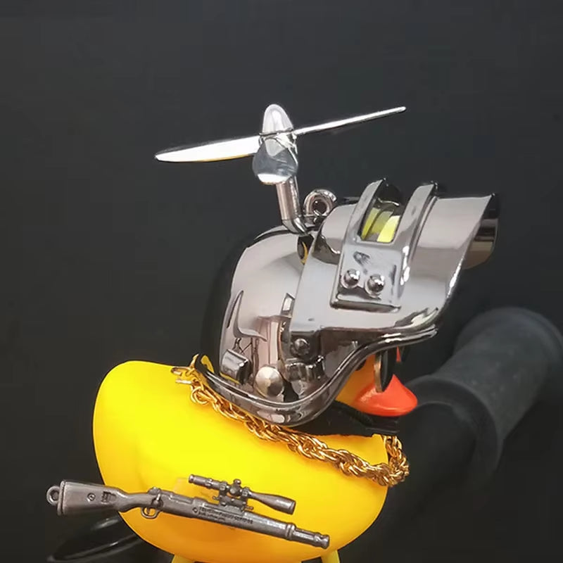 Cute Rubber Duck Toy Car Ornaments Yellow Duck Car Dashboard Decorations Bike Gadgets with Propeller Helmet Car Accessories