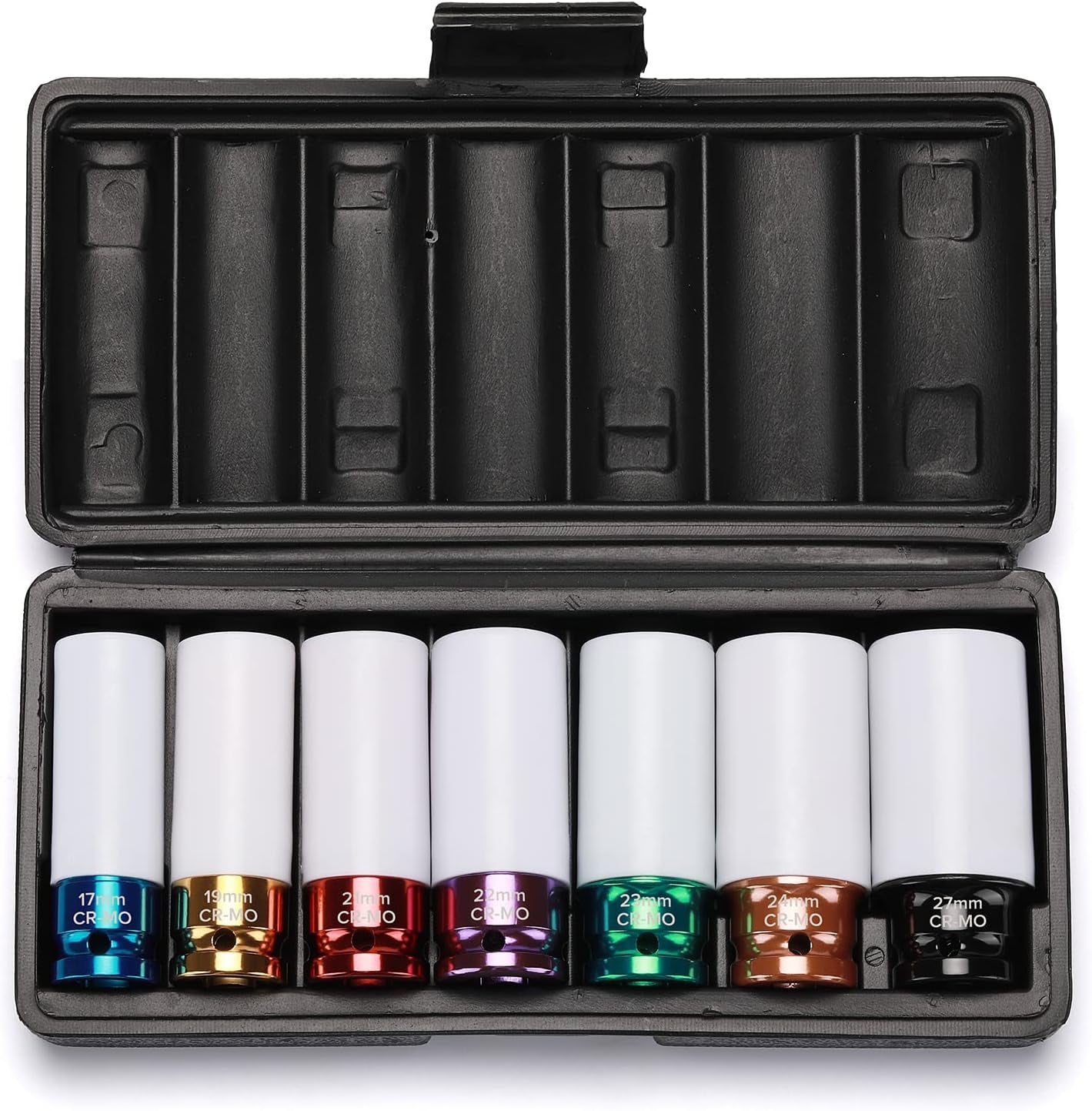 7PCS 1/2" Drive Thin Wall Deep Wheel Protector Impact Socket Set, CR-MO, Lug Nut Impact Socket Set-17Mm, 19Mm, 21Mm, 22Mm, 23Mm, 24Mm, 27Mm