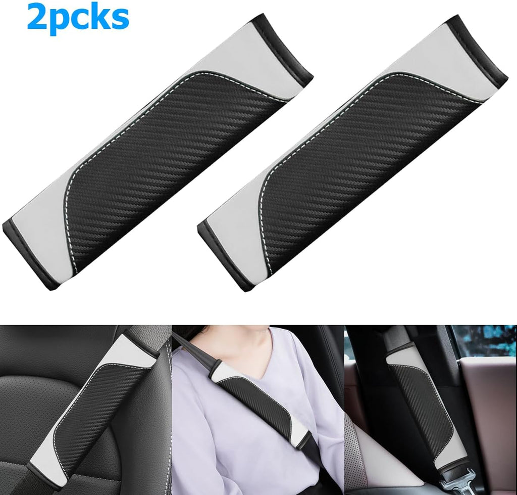 2PCS Car Seat Belt Cover, Carbon Fiber Seatbelt Shoulder Strap Covers, Breathable Leather Soft Harness Pad Protect Your Neck and Shoulder Compatible with Cars