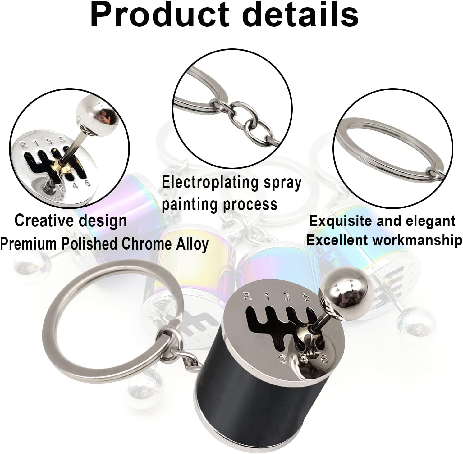 Shifter Gear Keychain - 6 Speed Gear Box Mini Car Shift Stick Knob Keyring, Key Fob Accessory (Black)