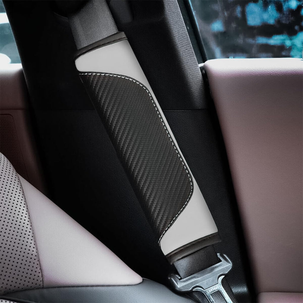 2PCS Car Seat Belt Cover, Carbon Fiber Seatbelt Shoulder Strap Covers, Breathable Leather Soft Harness Pad Protect Your Neck and Shoulder Compatible with Cars